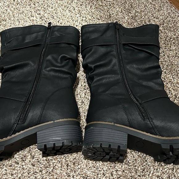 Global Win Black Moto Wide Calf Boots with Buckle Accents - Picture 7 of 9